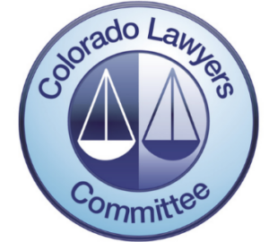 Colorado Lawyers Committee logo, showing 2 scales on a blue background