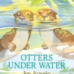 book cover illustration showing two otters poking their heads out of the water