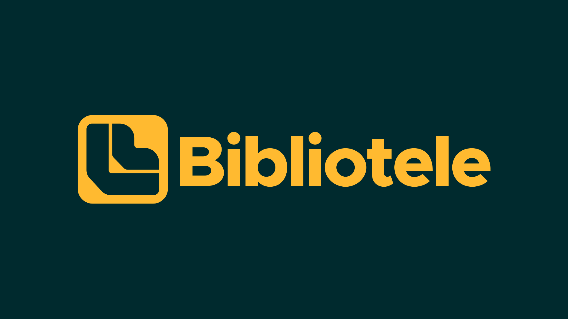 Bibliotele logo, with orange letters on a black background