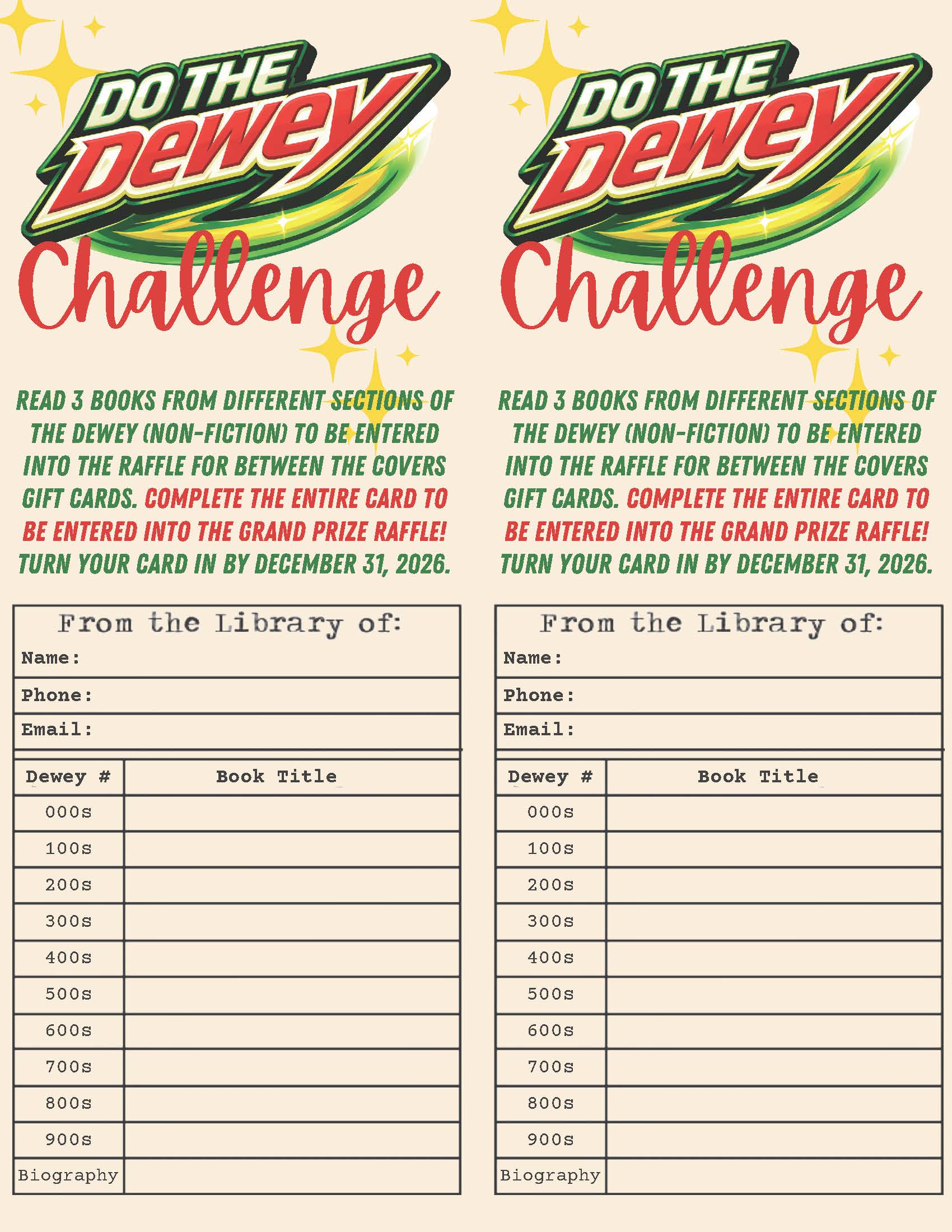 book challenge sheets