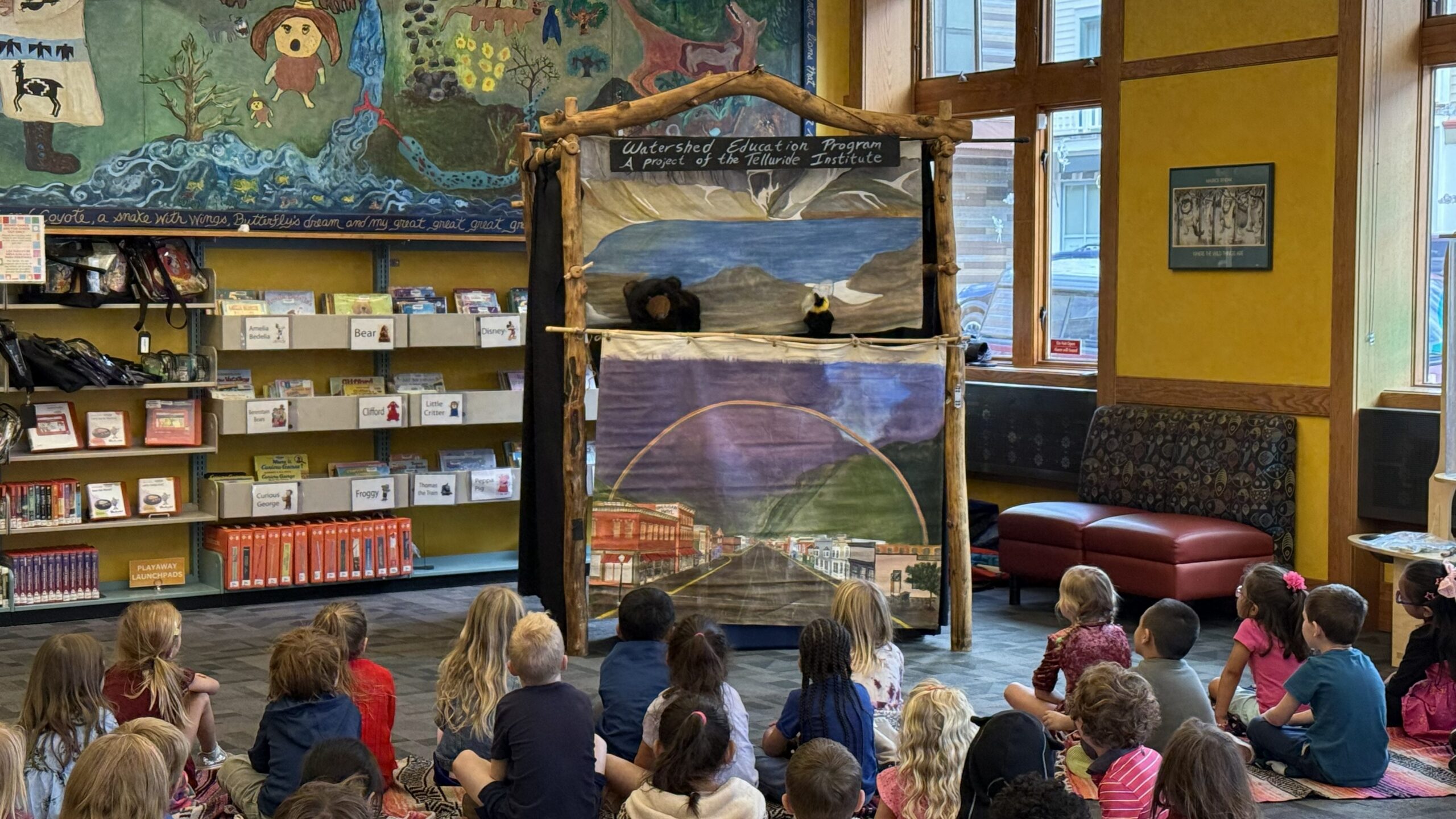 photo of children watching the bear aware puppet show