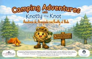 book cover showing a knot in camping gear waving from a campsite with a mountain in the background.