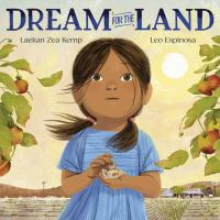 Book cover for Dream for the Land, featuring a young girl in a blue dress standing among apple trees.